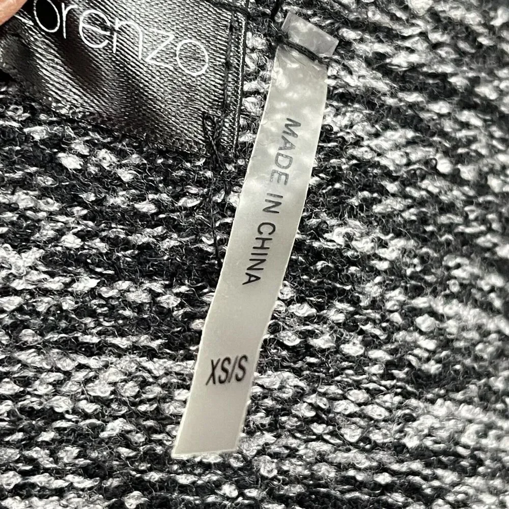 Stella + Lorenzo Poncho Sweater X-Small Small Black White Rabbit Fur Collar‎